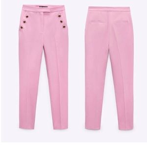 Zara Pink High Waisted Ankle Pants Slacks Trousers LIKE NEW Large